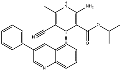 3-Pyridinecarboxylic acid, 2-amino-5-cyano-1,4-dihydro-6-methyl-4-(3-phenyl-5-quinolinyl)-, 1-methylethyl ester, (4R)- 结构式