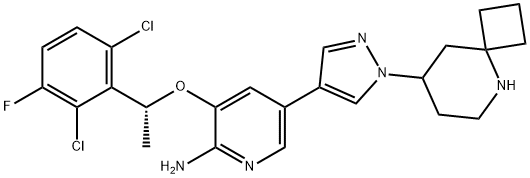 5-(1-(5-Azaspiro[3.5]nonan-8-yl)-1H-pyrazol-4-yl)-3-((R)-1-(2,6-dichloro-3-fluorophenyl)ethoxy)pyridin-2-amine 结构式