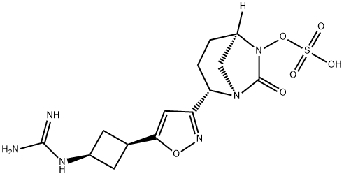 (1R,2S,5R)-2-[5-[cis-3-[(Aminoiminomethyl)amino]cyclobutyl]-3-isoxazolyl]-7-oxo-1,6-diazabicyclo[3.2.1]oct-6-yl hydrogen sulfate 结构式