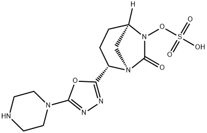 (1R,2S,5R)-7-Oxo-2-[5-(1-piperazinyl)-1,3,4-oxadiazol-2-yl]-1,6-diazabicyclo[3.2.1]oct-6-ylhydrogen sulfate 结构式