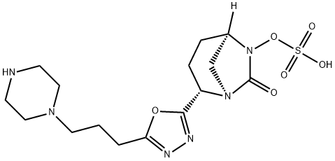 (1R,2S,5R)-7-Oxo-2-[5-[3-(1-piperazinyl)propyl]-1,3,4-oxadiazol-2-yl]-1,6-diazabicyclo[3.2.1]oct-6-yl hydrogen sulfate 结构式