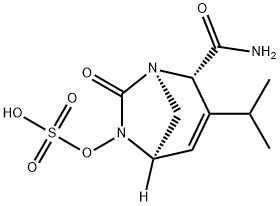 (1R,2S,5R)-2-(Aminocarbonyl)-3-(1-methyl
ethyl)-7-oxo-1,6-diazabicyclo[3.2.1]oct-3-en-6-
yl hydrogen sulfate 结构式