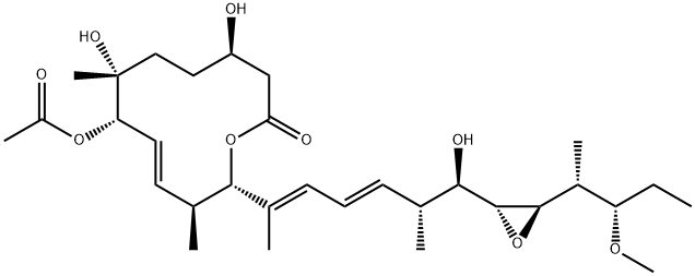 Oxacyclododec-9-en-2-one, 8-(acetyloxy)-4,7-dihydroxy-12-[(1E,3E,5R,6R)-6-hydroxy-6-[(2R,3R)-3-[(1R,2S)-2-methoxy-1-methylbutyl]-2-oxiranyl]-1,5-dimethyl-1,3-hexadien-1-yl]-7,11-dimethyl-, (4R,7R,8S,9E,11S,12S)- 结构式