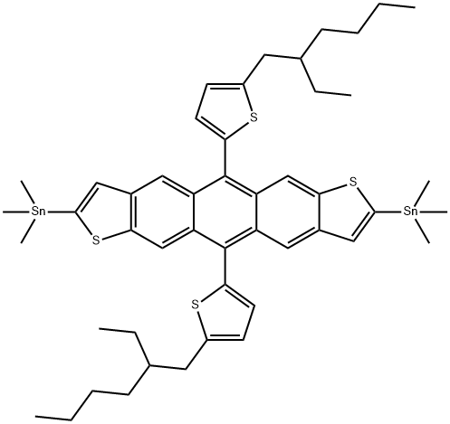 Stannane, 1,1'-[5,11-bis[5-(2-ethylhexyl)-2-thienyl]anthra[2,3-b:6,7-b']dithiophene-2,8-diyl]bis[1,1,1-trimethyl- 结构式