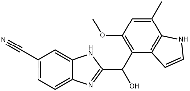 1H-Benzimidazole-6-carbonitrile, 2-[hydroxy(5-methoxy-7-methyl-1H-indol-4-yl)methyl]- 结构式