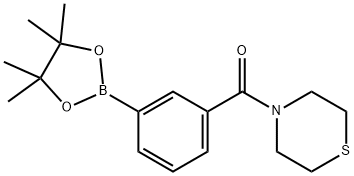 (3-(4,4,5,5-四甲基-1,3,2-二氧硼杂环戊烷-2-基)苯基)(硫代吗啉)甲酮 结构式