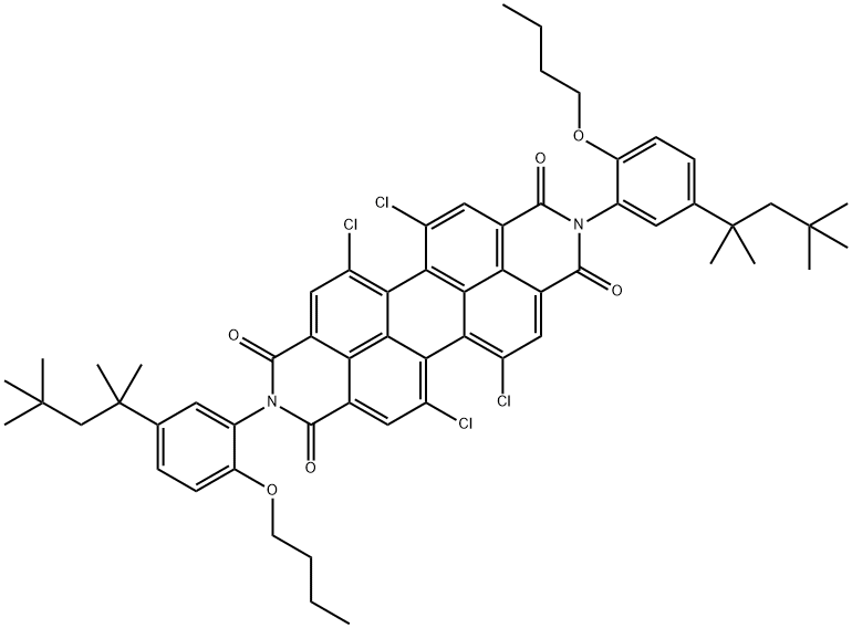 二-(2-丁氧基-5-叔·辛基苯基)-1,6,7,16-四氯-丙烯-3,4,9,10-四羧酸二酰胺 结构式