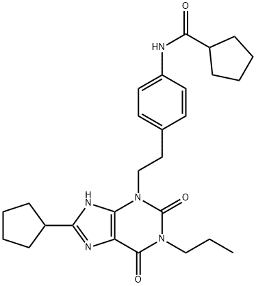 N-(4-(2-(8-Cyclopentyl-2,6-dioxo-1-propyl-1H-purin-3(2H,6H,9H)-yl)ethyl)phenyl)cyclopentanecarboxamide 结构式