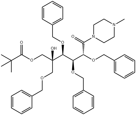 D-Glucose, 5-C-[(2,2-dimethyl-1-oxopropoxy)methyl]-1-C-(4-methyl-1-piperazinyl)-2,3,4,6-tetrakis-O-(phenylmethyl)- 结构式