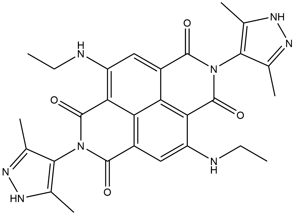 2,7-bis(3,5-dimethyl-1H-pyrazol-4-yl)-4,9-bis(ethylamino)benzo[lmn][3,8]phenanthroline-1,3,6,8(2H,7H)-tetraone 结构式