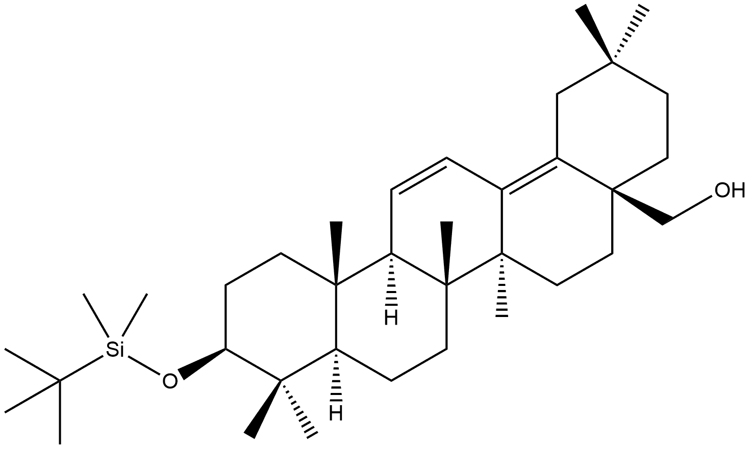 Oleana-11,13(18)-dien-28-ol, 3-[[(1,1-dimethylethyl)dimethylsilyl]oxy]-, (3β)- 结构式