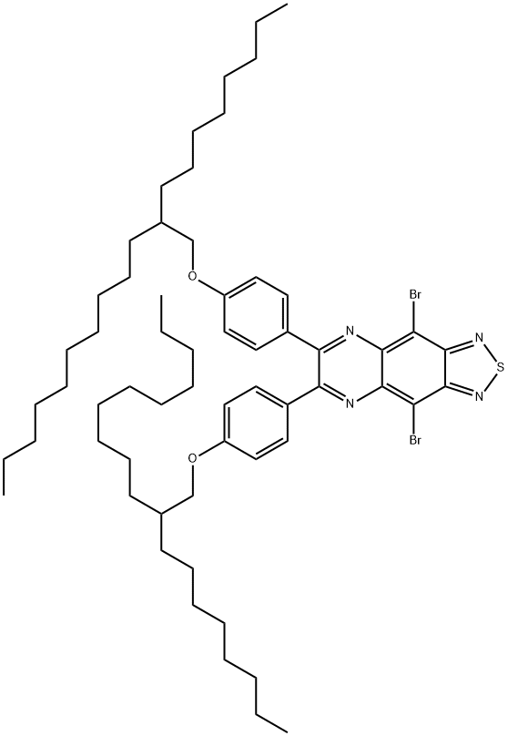 1, 2, 5] 噻二唑并[3, 4- G] 喹喔啉,4, 9- DIBROMO- 6, 7- BIS[4- [(2- OCTYLDODECYL) 氧基] 苯基] - 结构式