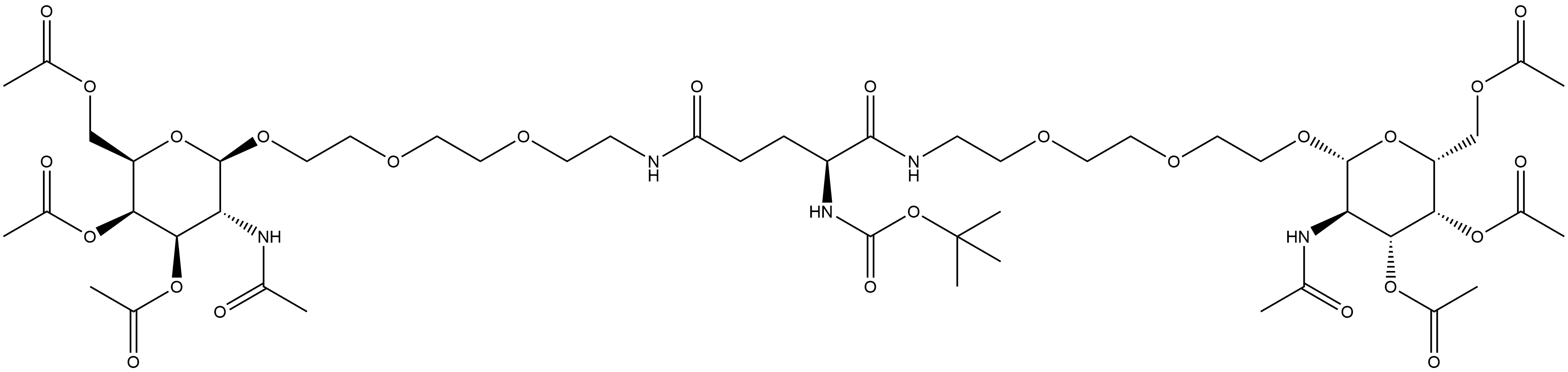(S)-6-oxo-15-[[3,4,6-tri-O-acetyl-2-(acetylamino)-2-deoxy-β-D-galactopyranosyl]oxy]-3-[[[2-[2-[2-[[3,4,6-tri-O-acetyl-2-(acetylamino)-2-deoxy-β-D-galactopyranosyl]oxy]ethoxy]ethoxy]ethyl]amino]carbonyl]-10,13-Dioxa-2,7-diazapentadecanoic acid 1,1-dimethylethyl ester 结构式