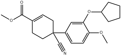 1-Cyclohexene-1-carboxylic acid, 4-cyano-4-[3-(cyclopentyloxy)-4-methoxyphenyl]-, methyl ester 结构式