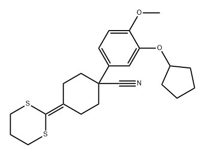 Cyclohexanecarbonitrile, 1-[3-(cyclopentyloxy)-4-methoxyphenyl]-4-(1,3-dithian-2-ylidene)- 结构式