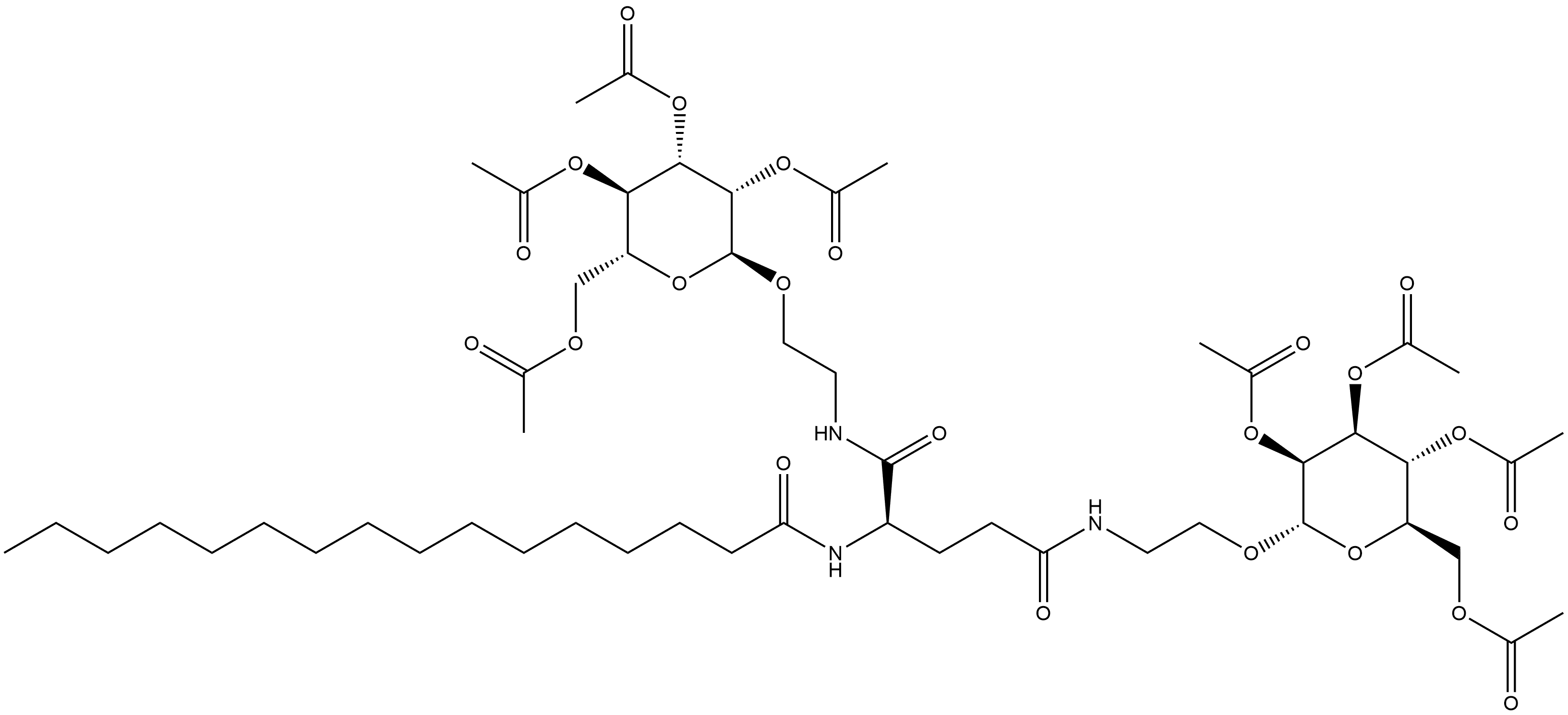 (R)-2-[(1-oxohexadecyl)amino]-N,N'-bis[2-[(2,3,4,6-tetra-O-acetyl-α-D-mannopyranosyl)oxy]ethyl]-Pentanediamide 结构式