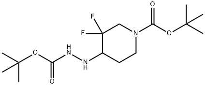 4-((叔丁氧羰基)氨基}氨基-3,3-二氟哌啶-1-羧酸叔丁酯 结构式