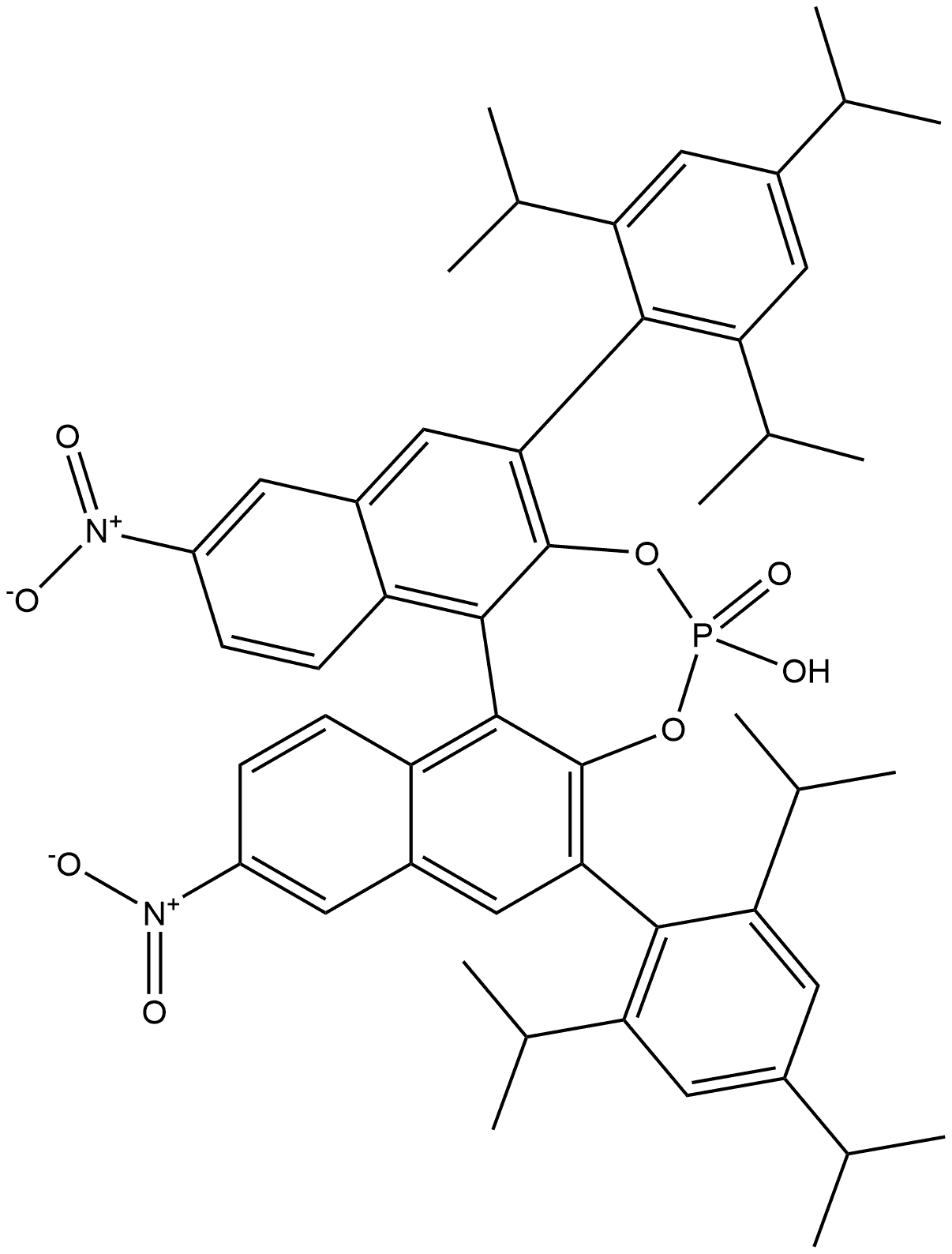 (R)-6,6'-二硝基-3,3'-双(2,4,6-三异丙基苯基 )-1,1'-联萘磷酸 结构式
