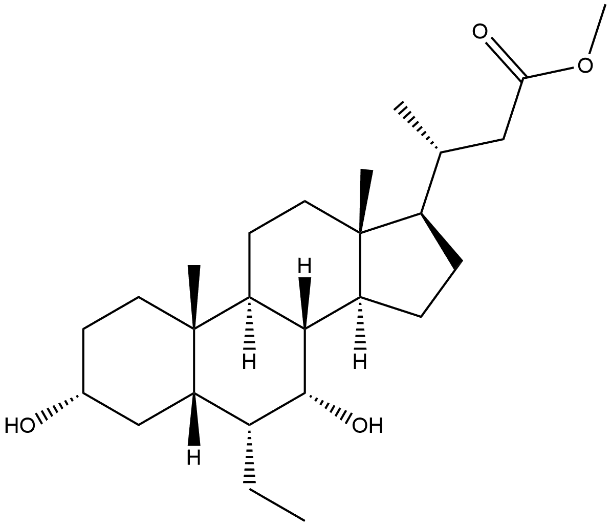 24-Norcholan-23-oic acid, 6-ethyl-3,7-dihydroxy-, methyl ester, (3α,5β,6α,7α)- 结构式