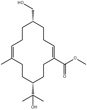 1,8-Cyclotetradecadiene-1-carboxylic acid, 5-(hydroxymethyl)-12-(1-hydroxy-1-methylethyl)-9-methyl-, methyl ester, [5S-(5R*,8Z,12S*)]- (9CI) 结构式