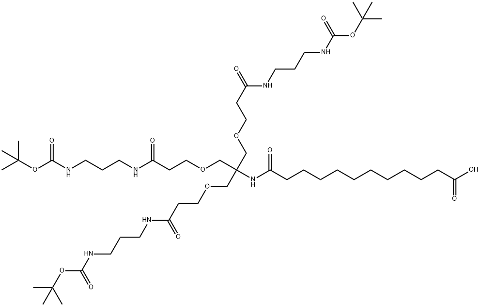 15,15-bis(13,13-dimethyl-5,11-dioxo-2,12-dioxa-6,10-diazatetradecyl)-2,2-dimethyl-4,10,17-trioxo-3,13-dioxa-5,9,16-triazaoctacosan-28-oic acid 结构式