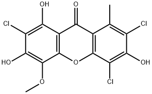 9H-Xanthen-9-one, 2,4,7-trichloro-3,6,8-trihydroxy-5-methoxy-1-methyl- 结构式