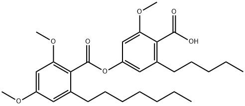 Benzoic acid, 2-heptyl-4,6-dimethoxy-, 4-carboxy-3-methoxy-5-pentylphenyl ester 结构式