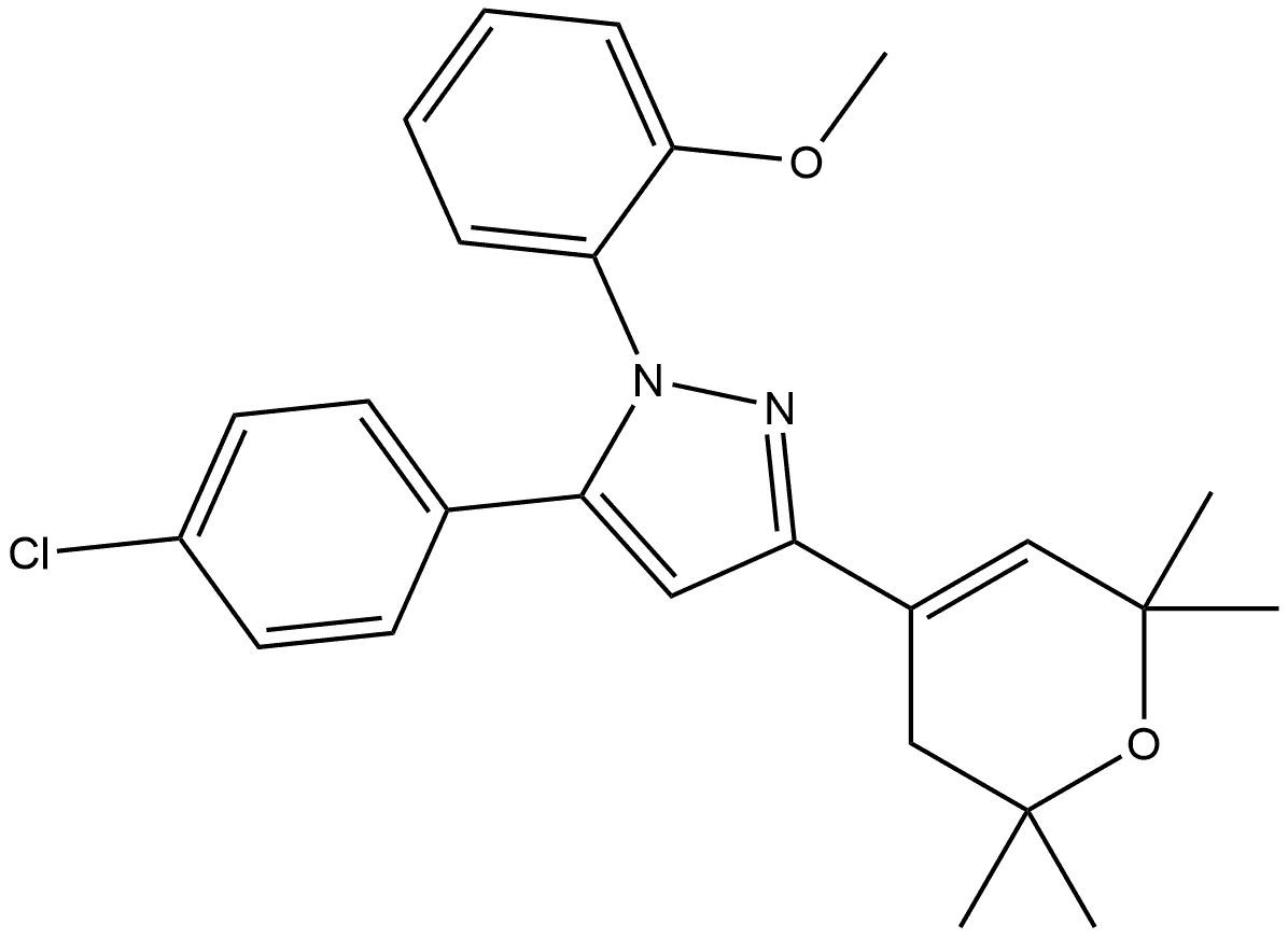 1H-Pyrazole, 5-(4-chlorophenyl)-3-(3,6-dihydro-2,2,6,6-tetramethyl-2H-pyran-4-yl)-1-(2-methoxyphenyl)- 结构式