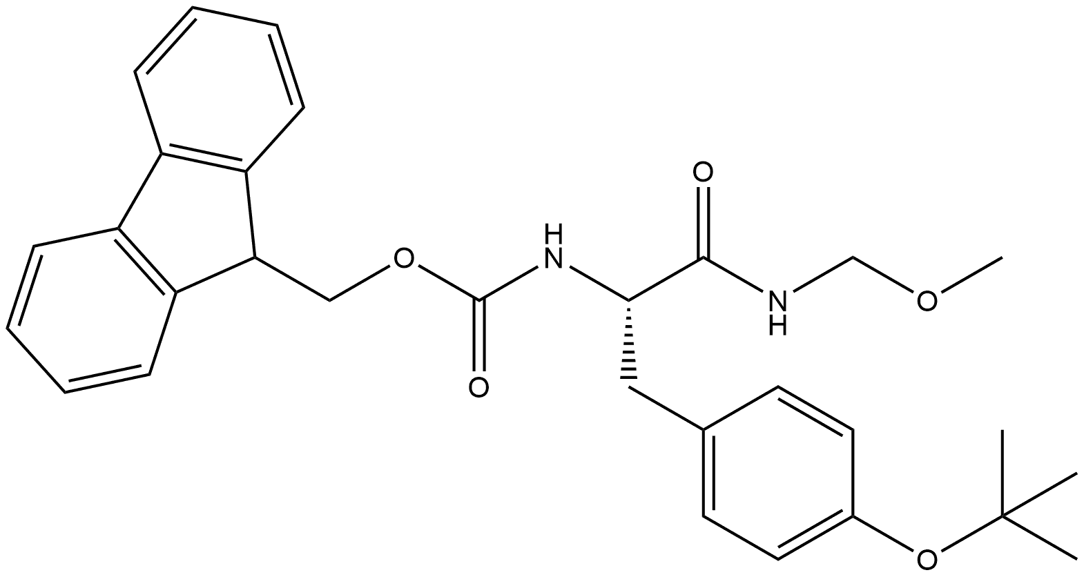 Carbamic acid, N-[(1S)-1-[[4-(1,1-dimethylethoxy)phenyl]methyl]-2-(methoxymethylamino)-2-oxoethyl]-, 9H-fluoren-9-ylmethyl ester 结构式