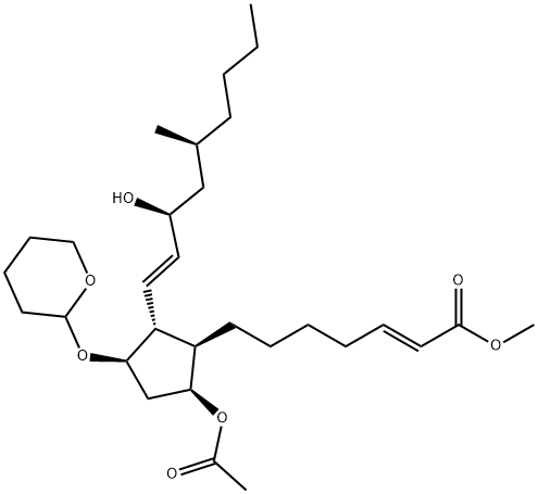 2-Heptenoic acid, 7-[(1R,2R,3R,5S)-5-(acetyloxy)-2-[(1E,3S,5S)-3-hydroxy-5-methyl-1-nonen-1-yl]-3-[(tetrahydro-2H-pyran-2-yl)oxy]cyclopentyl]-, methyl ester, (2E)- 结构式