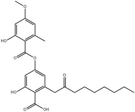 Benzoic acid, 2-hydroxy-4-[(2-hydroxy-4-methoxy-6-methylbenzoyl)oxy]-6-(2-oxononyl)- 结构式