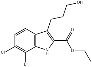 1H-吲哚-2-羧酸,7-溴-6-氯-3-(3-羟丙基)-乙酯 结构式