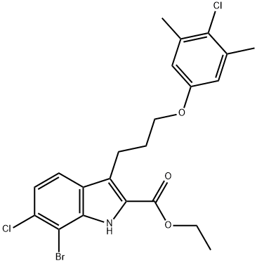 1H-Indole-2-carboxylic acid, 7-bromo-6-chloro-3-[3-(4-chloro-3,5-dimethylphenoxy)propyl]-, ethyl ester 结构式