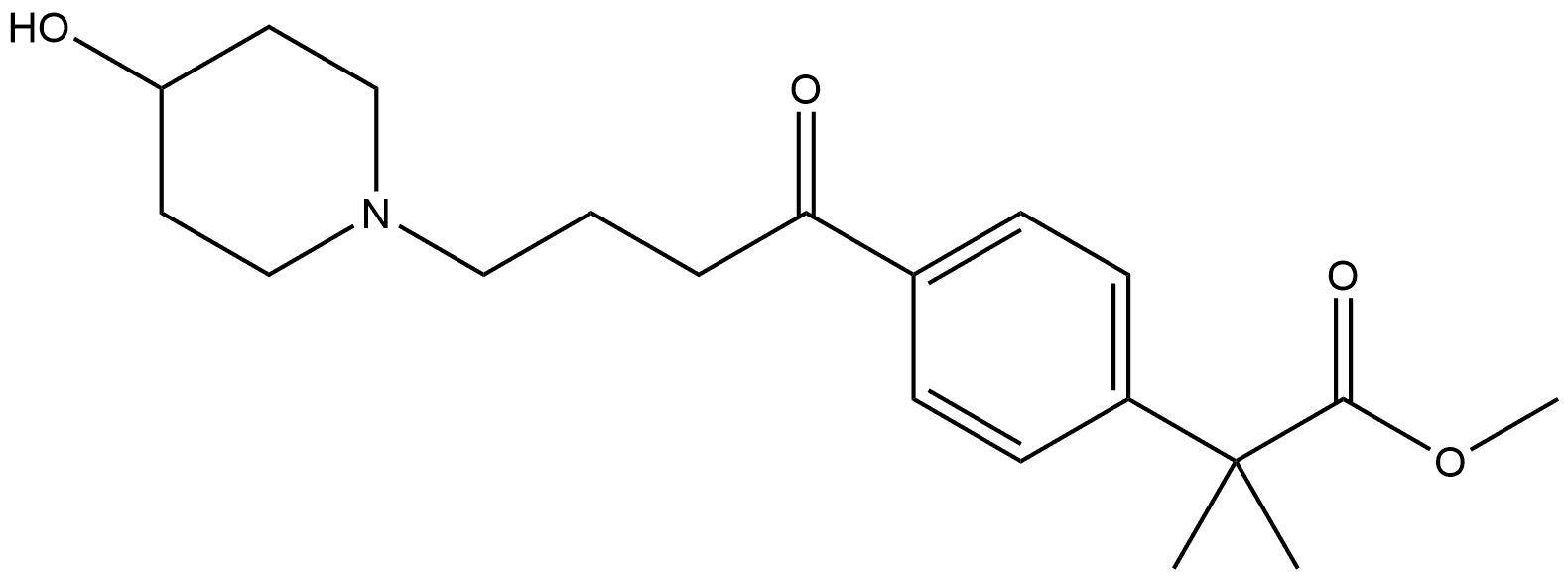 Benzeneacetic acid, 4-[4-(4-hydroxy-1-piperidinyl)-1-oxobutyl]-α,α-dimethyl-, methyl ester 结构式