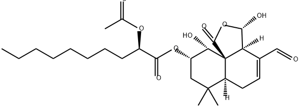 Decanoic acid, 2-(acetyloxy)-, (3S,3aS,6aS,9S,10R,10aR)-4-formyl-3,3a,6,6a,7,8,9,10-octahydro-3,10-dihydroxy-7,7-dimethyl-1-oxo-1H-naphtho[1,8a-c]furan-9-yl ester, (2R)- 结构式