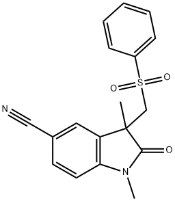 1,3-二甲基-2-氧代-3-((苯磺酰基)甲基)吲哚啉-5-腈 结构式