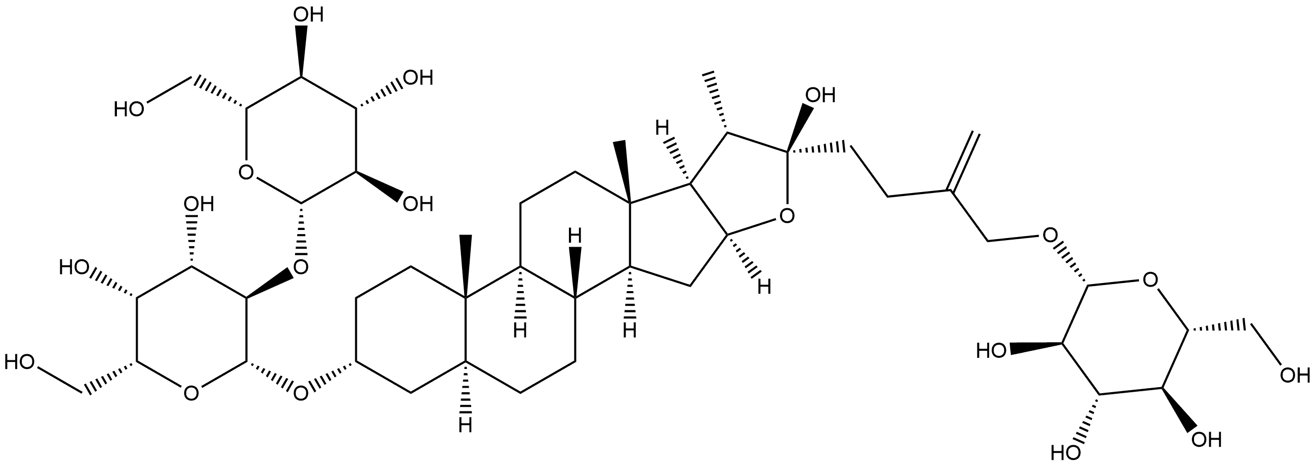 β-D-Galactopyranoside, (3β,5β,22α)-27-(β-D-glucopyranosyloxy)-22-hydroxyfurost-25-en-3-yl 2-O-β-D-glucopyranosyl- 结构式