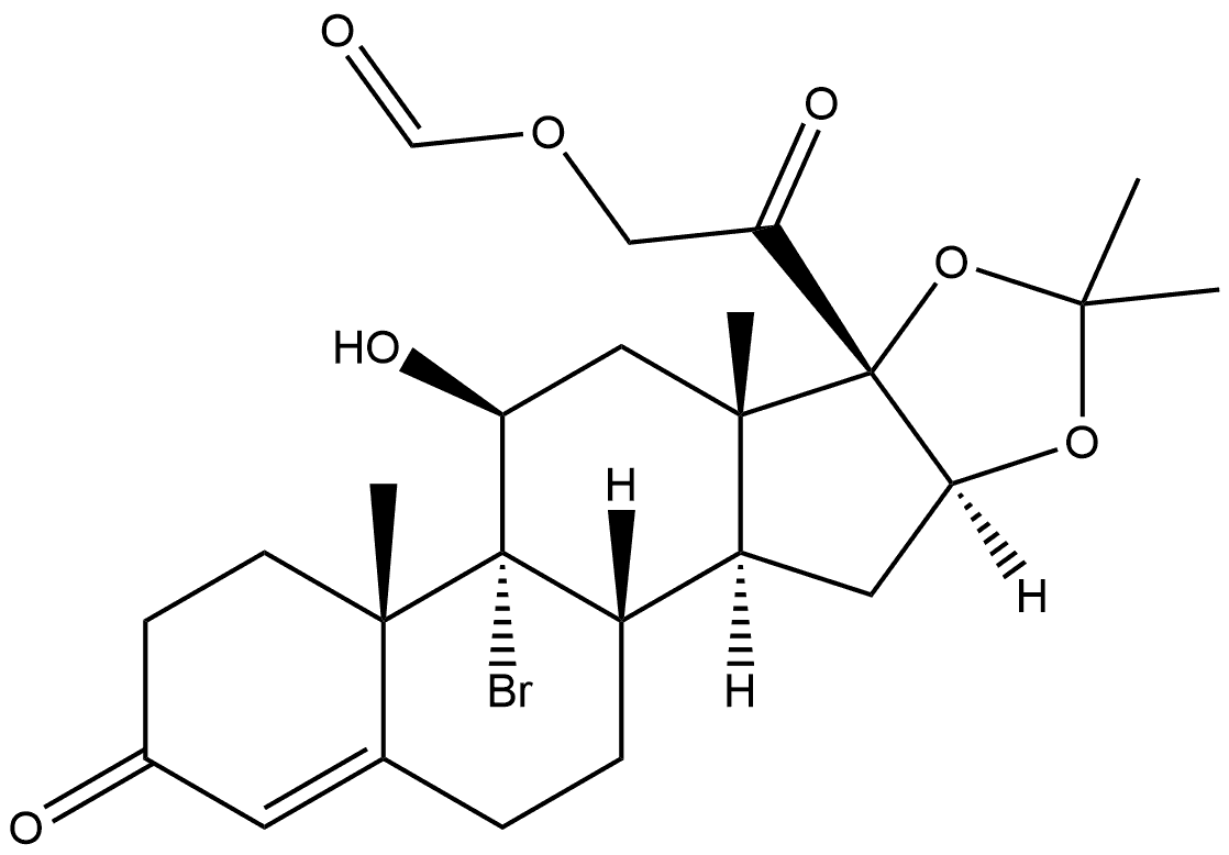 Pregn-4-ene-3,20-dione, 9-bromo-21-(formyloxy)-11-hydroxy-16,17-[(1-methylethylidene)bis(oxy)]-, (11β,16α)- (9CI) 结构式