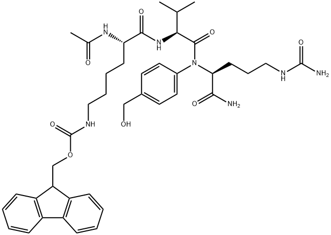 L-Ornithinamide, N2-acetyl-N6-[(9H-fluoren-9-ylmethoxy)carbonyl]-L-lysyl-L-valyl-N5-(aminocarbonyl)-N-[4-(hydroxymethyl)phenyl]- 结构式