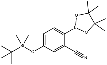 5-((叔丁基二甲基甲硅烷基)氧基)-2-(4,4,5,5-四甲基-1,3,2-二氧硼杂环戊烷-2-基)苄腈 结构式