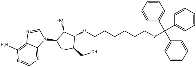 (2R,3R,4S,5R)-2-(6-Amino-9H-purin-9-yl)-5-(hydroxymethyl)-4-((6-(tritylthio)hexyl)oxy)tetrahydrofuran-3-ol 结构式