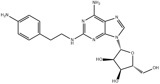 (2R,3R,4S,5R)-2-(6-Amino-2-((4-aminophenethyl)amino)-9H-purin-9-yl)-5-(hydroxymethyl)tetrahydrofuran-3,4-diol 结构式