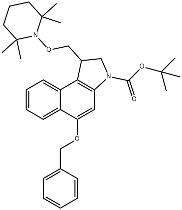 3H-Benz[e]indole-3-carboxylic acid, 1,2-dihydro-5-(phenylmethoxy)-1-[[(2,2,6,6-tetramethyl-1-piperidinyl)oxy]methyl]-, 1,1-dimethylethyl ester 结构式