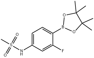 N-[3-Fluoro-4-(4,4,5,5-tetramethyl-[1,3,2]dioxaborolan-2-yl)-phenyl]-methanesulfonamide 结构式