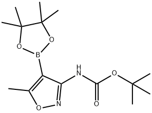 (5-甲基-4-(4,4,5,5-四甲基-1,3,2-二氧硼杂环戊烷-2-基)异噁唑-3-基)氨基甲酸叔丁酯 结构式