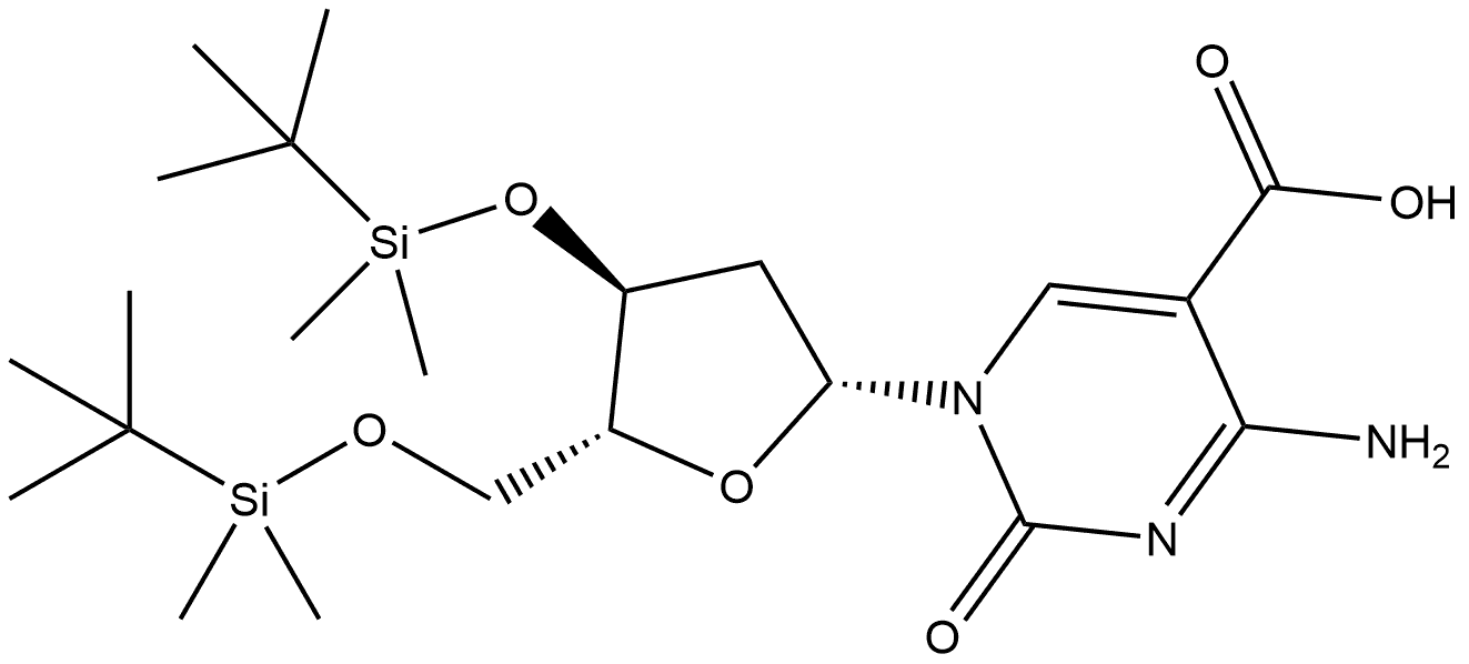 4-amino-1-[(2R,4S,5R)-4-[tert-butyl(dimethyl)silyl]oxy-5-[[tert-butyl(dimethyl)silyl]oxymethyl]tetrahydrofuran-2-yl]-2-oxo-pyrimidine-5-carboxylic acid 结构式