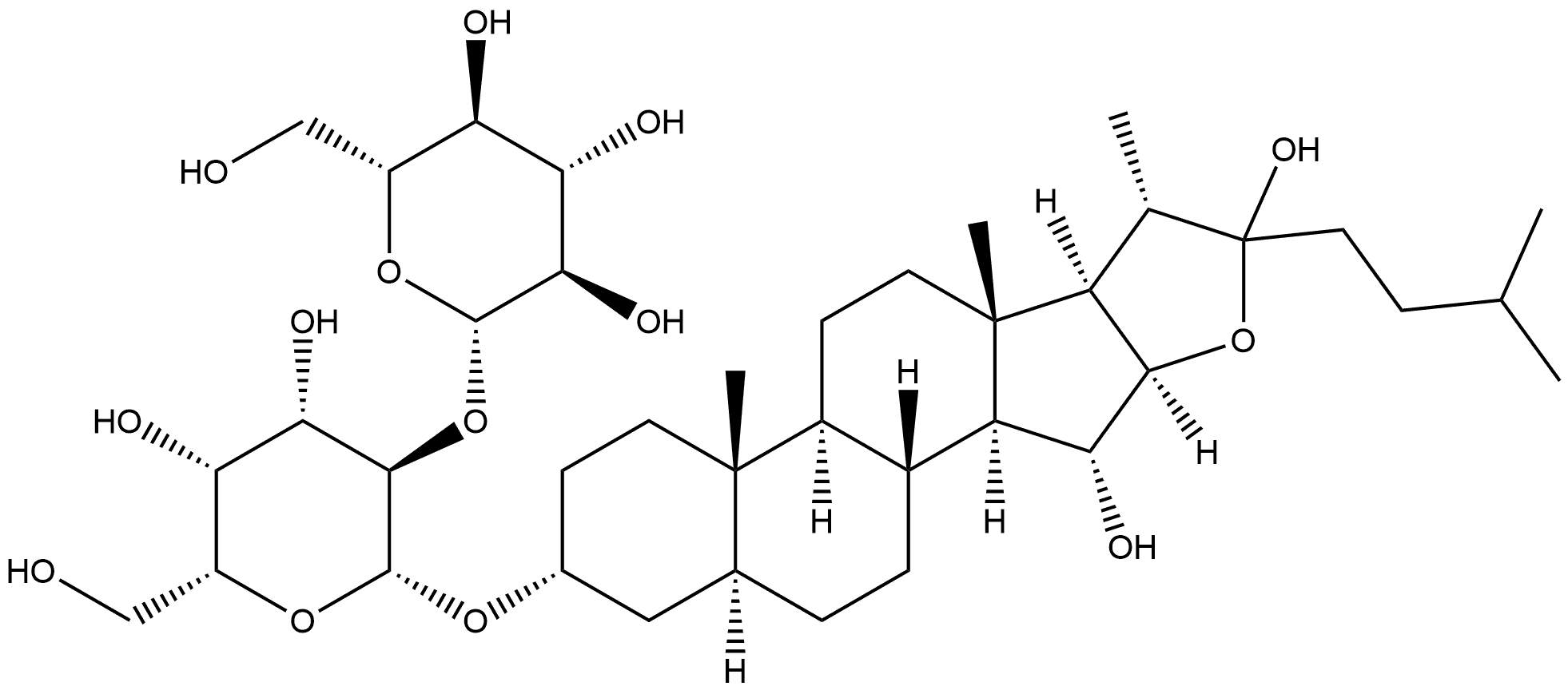 β-D-Galactopyranoside, (3β,5β,15β)-15,22-dihydroxyfurostan-3-yl 2-O-β-D-glucopyranosyl- 结构式