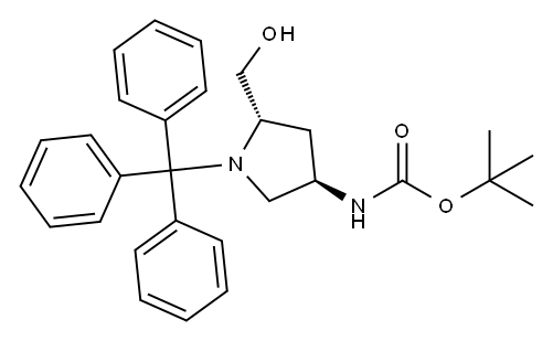 ((3R,5S)-5-(羟甲基)-1-三苯甲基吡咯烷-3-基)氨基甲酸叔丁酯 结构式