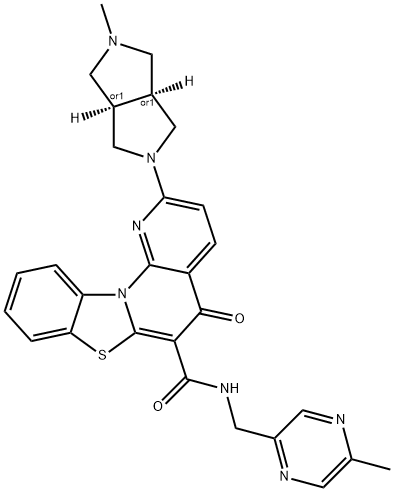 5H-Benzothiazolo[3,2-a][1,8]naphthyridine-6-carboxamide, 2-[(3aR,6aS)-hexahydro-5-methylpyrrolo[3,4-c]pyrrol-2(1H)-yl]-N-[(5-methyl-2-pyrazinyl)methyl]-5-oxo-, rel-