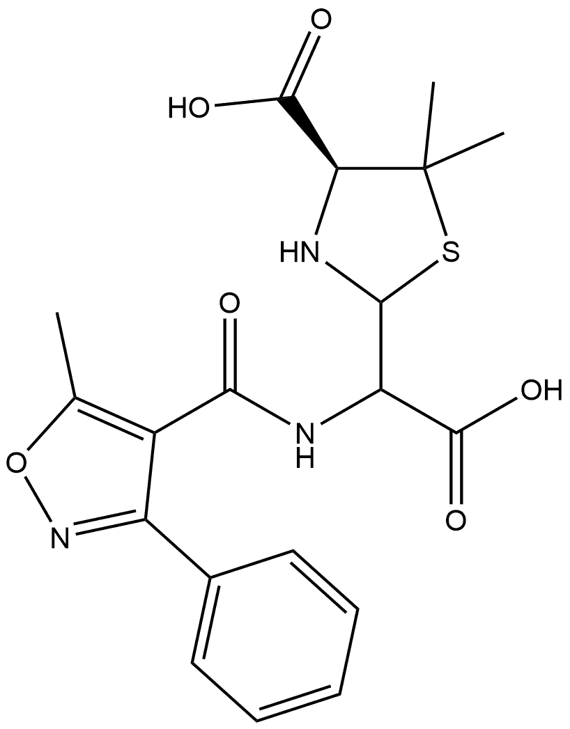 (4S)-4-Carboxy-5,5-dimethyl-α-[[(5-methyl-3-phenyl-4-isoxazolyl)carbonyl]amino]-2-thiazolidineacetic acid 结构式
